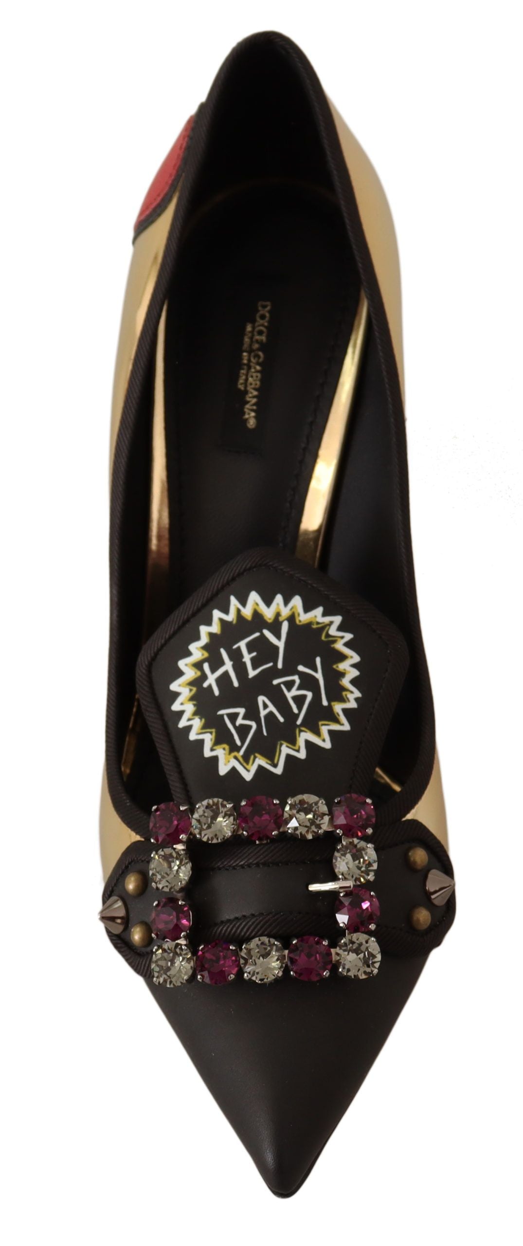 Elegant Spiked Gemstone Heels in Gold and Black