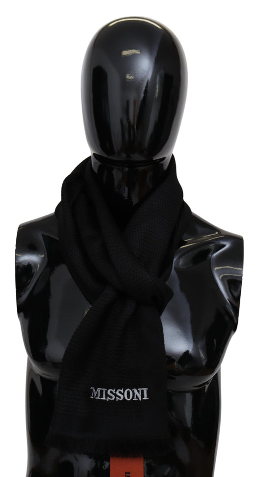 Black Wool Blend Unisex Neck Wrap Fringes Men's Scarf