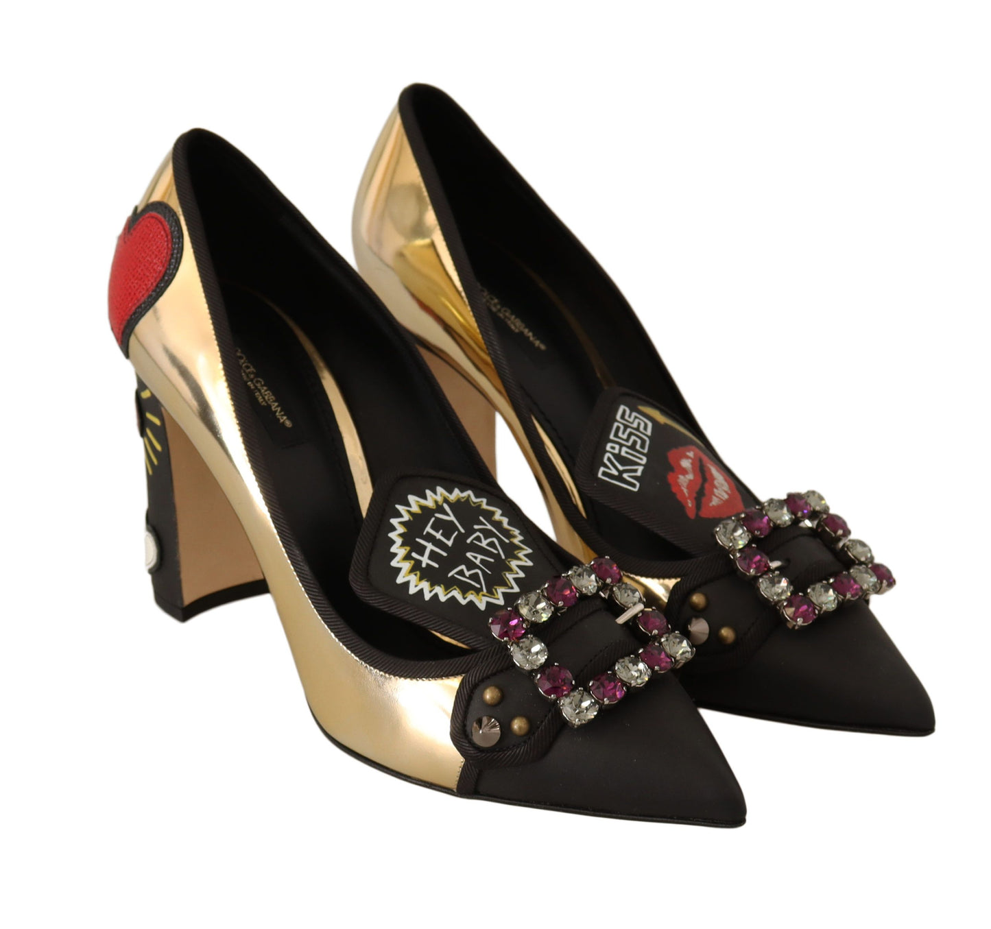 Elegant Spiked Gemstone Heels in Gold and Black