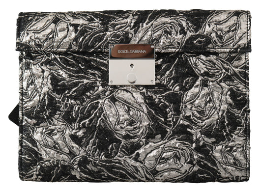 Elegant Black Jacquard Leather Clutch Bag