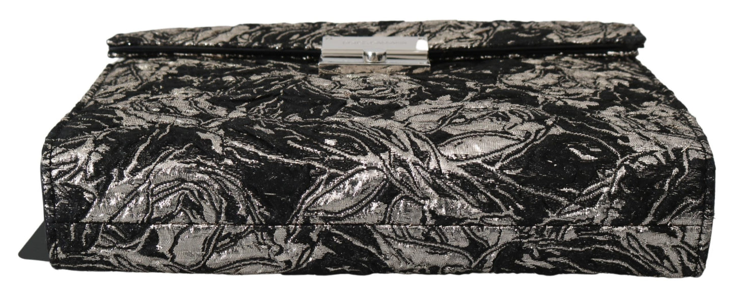 Elegant Black Jacquard Leather Clutch Bag