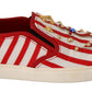 Red White Anchor Studded Loafers Shoes