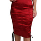 Radiant Red Satin Midi Dress with Corset Bodice