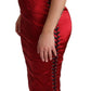 Radiant Red Satin Midi Dress with Corset Bodice