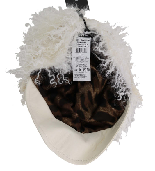 Elegant Beige Fur Gatsby Cap with Crystal Details