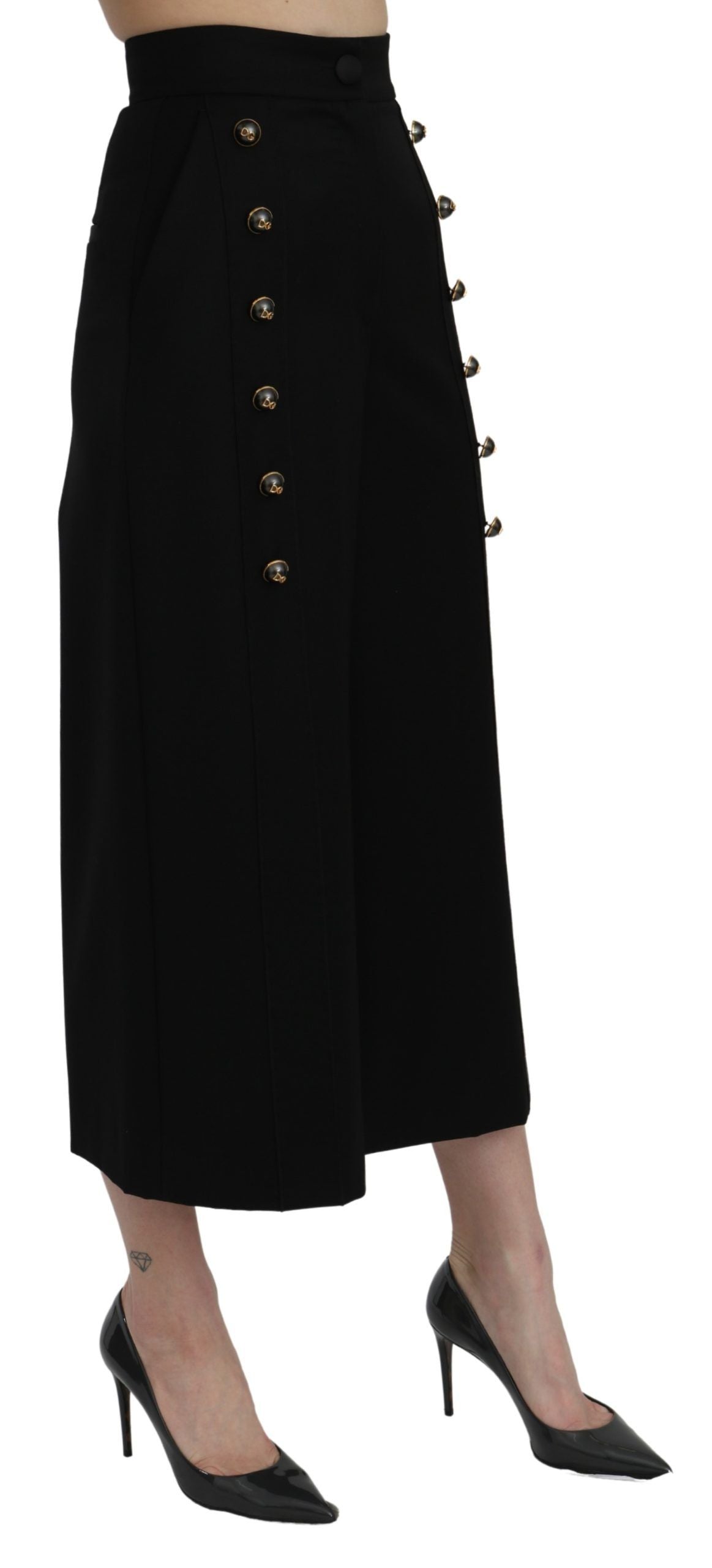 Elegant High Waist Wide Leg Wool Pants