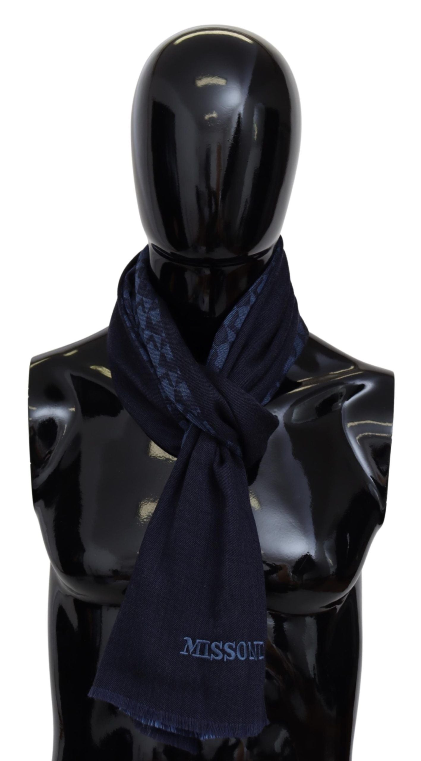 Chic Geometric Wool Scarf in Navy Blue