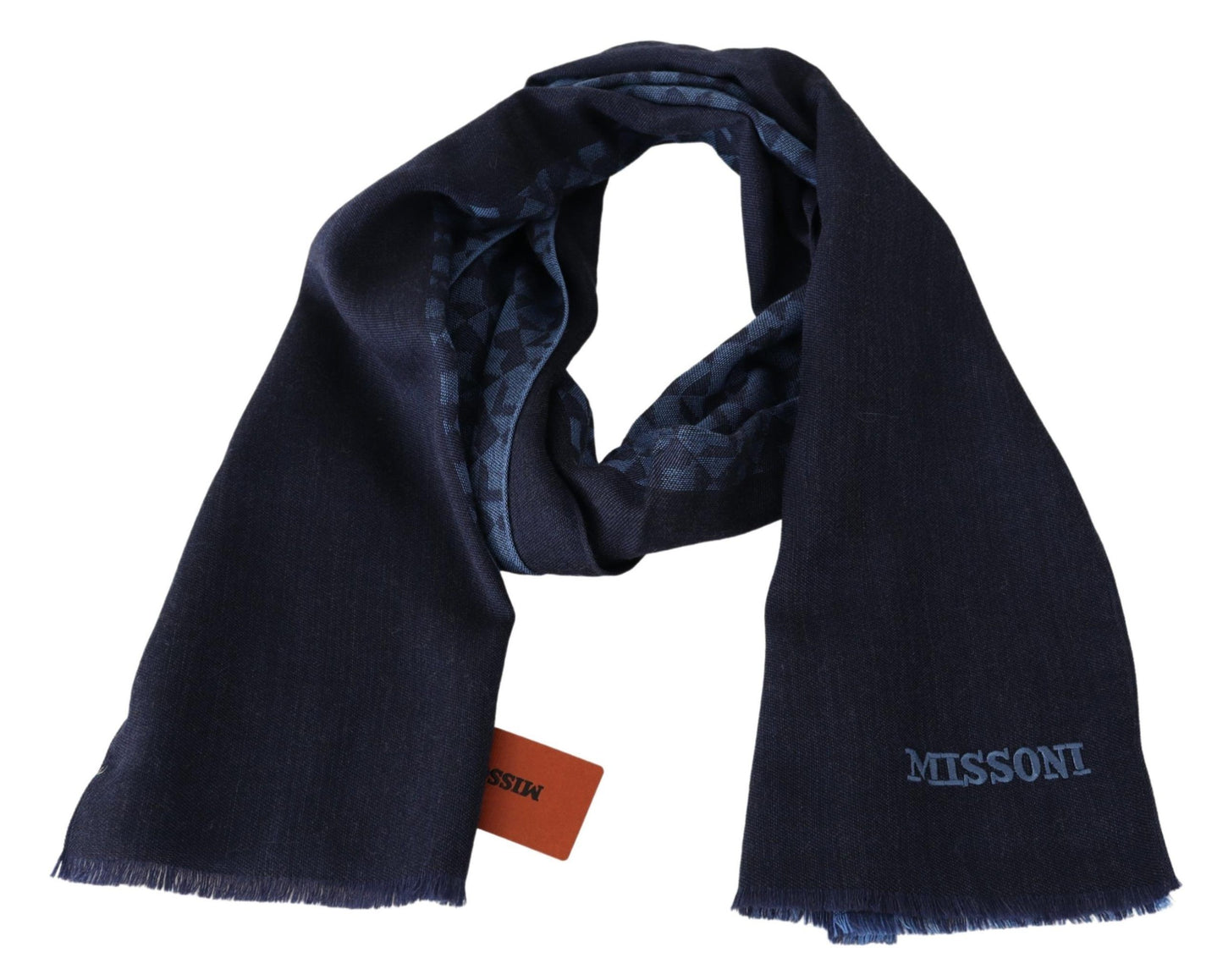 Chic Geometric Wool Scarf in Navy Blue