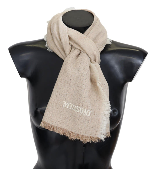 Elegant Beige Wool Scarf with Fringes