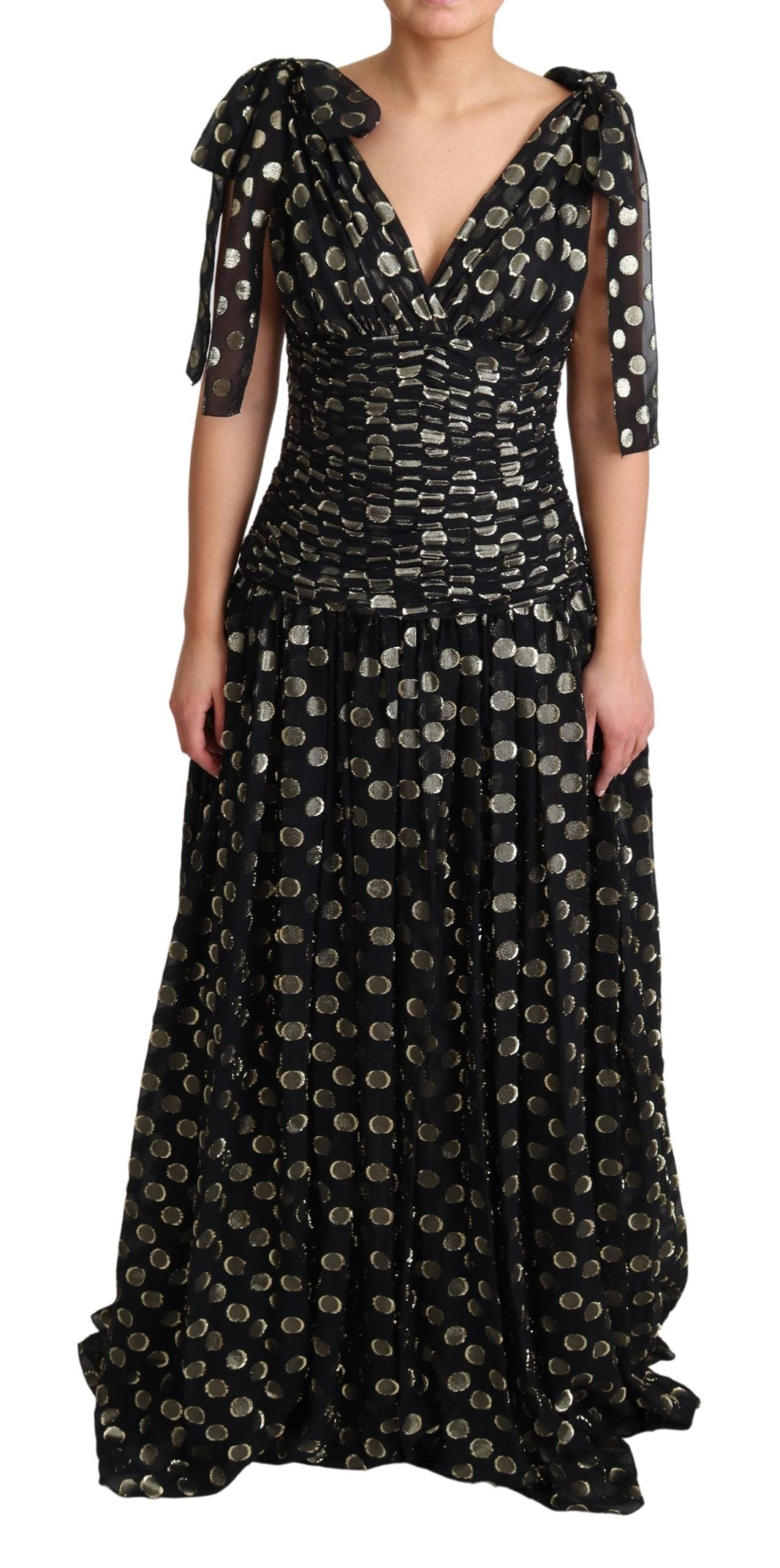 Elegant Maxi Black Silk Dress with Metallic Accent