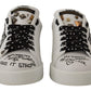 White Sequined Leather Sneakers with Studs Detail