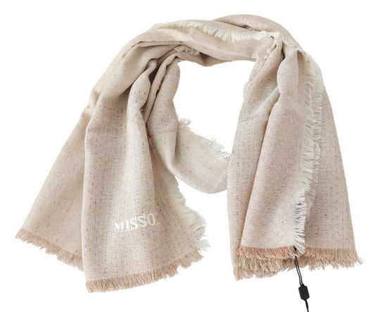 Elegant Beige Wool Scarf with Fringes