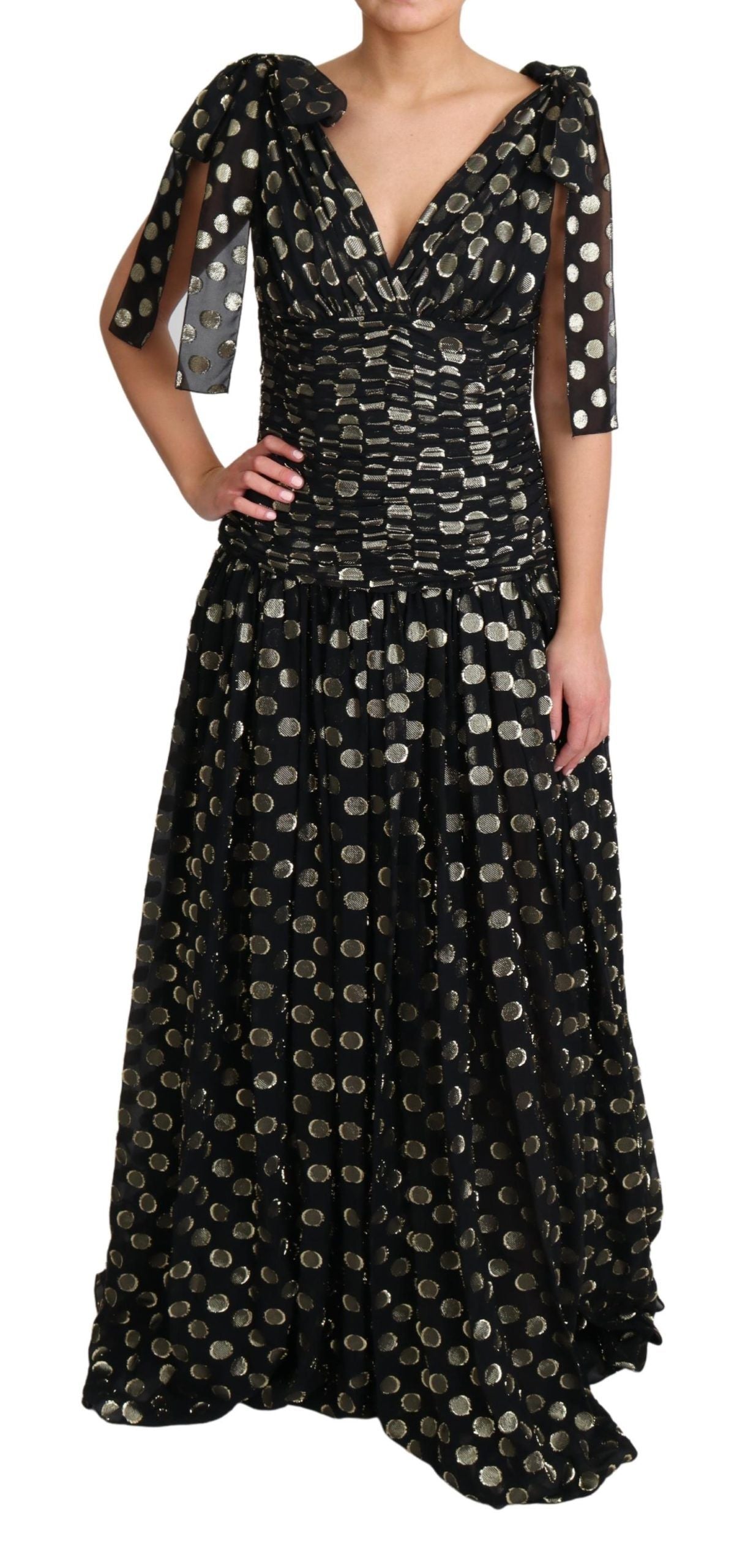 Elegant Maxi Black Silk Dress with Metallic Accent