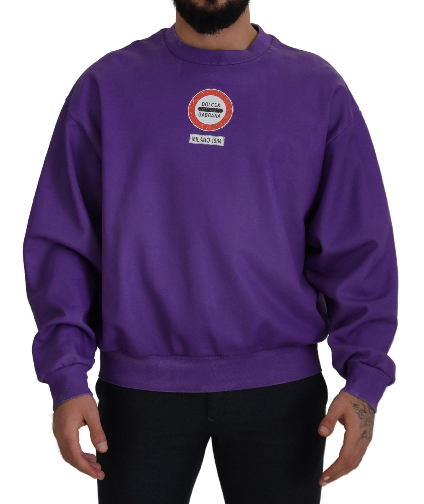 Elegant Purple Cotton Crewneck Sweater