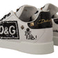 White Sequined Leather Sneakers with Studs Detail