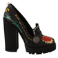 Black Leather Heart Embellished Pumps Shoes