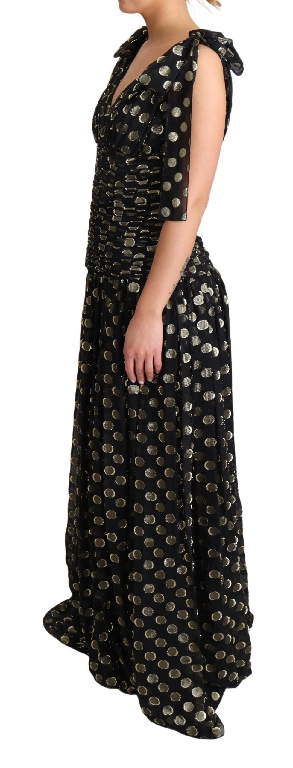 Elegant Maxi Black Silk Dress with Metallic Accent