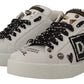 White Sequined Leather Sneakers with Studs Detail
