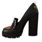 Black Leather Heart Embellished Pumps Shoes