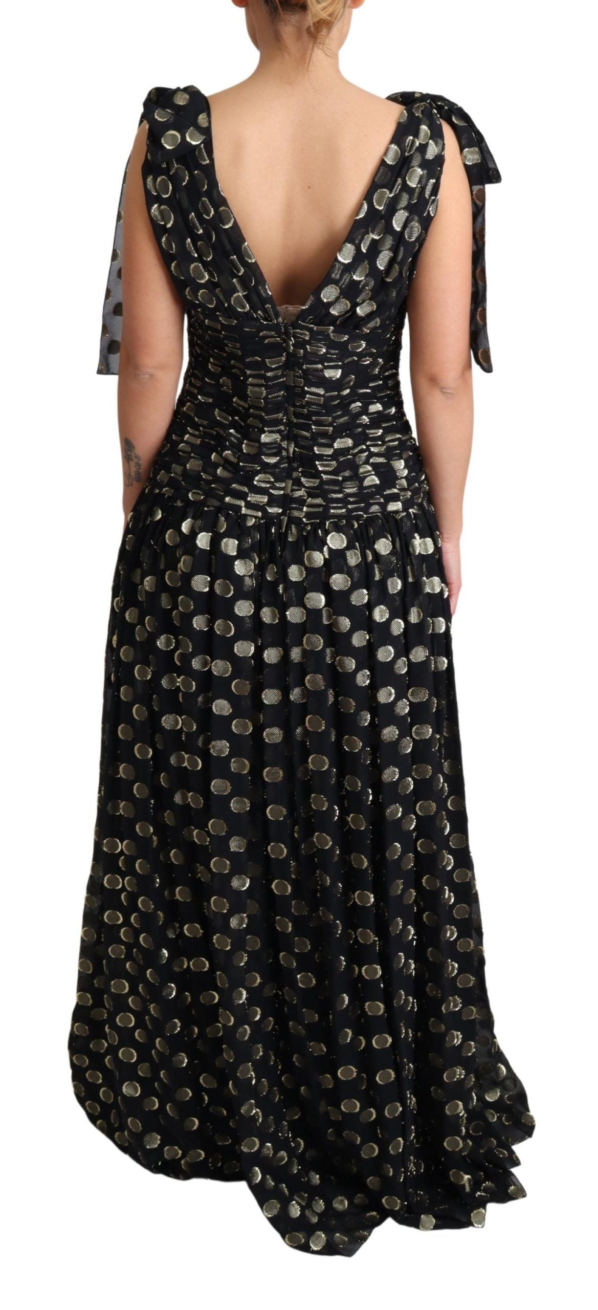 Elegant Maxi Black Silk Dress with Metallic Accent