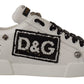 White Sequined Leather Sneakers with Studs Detail