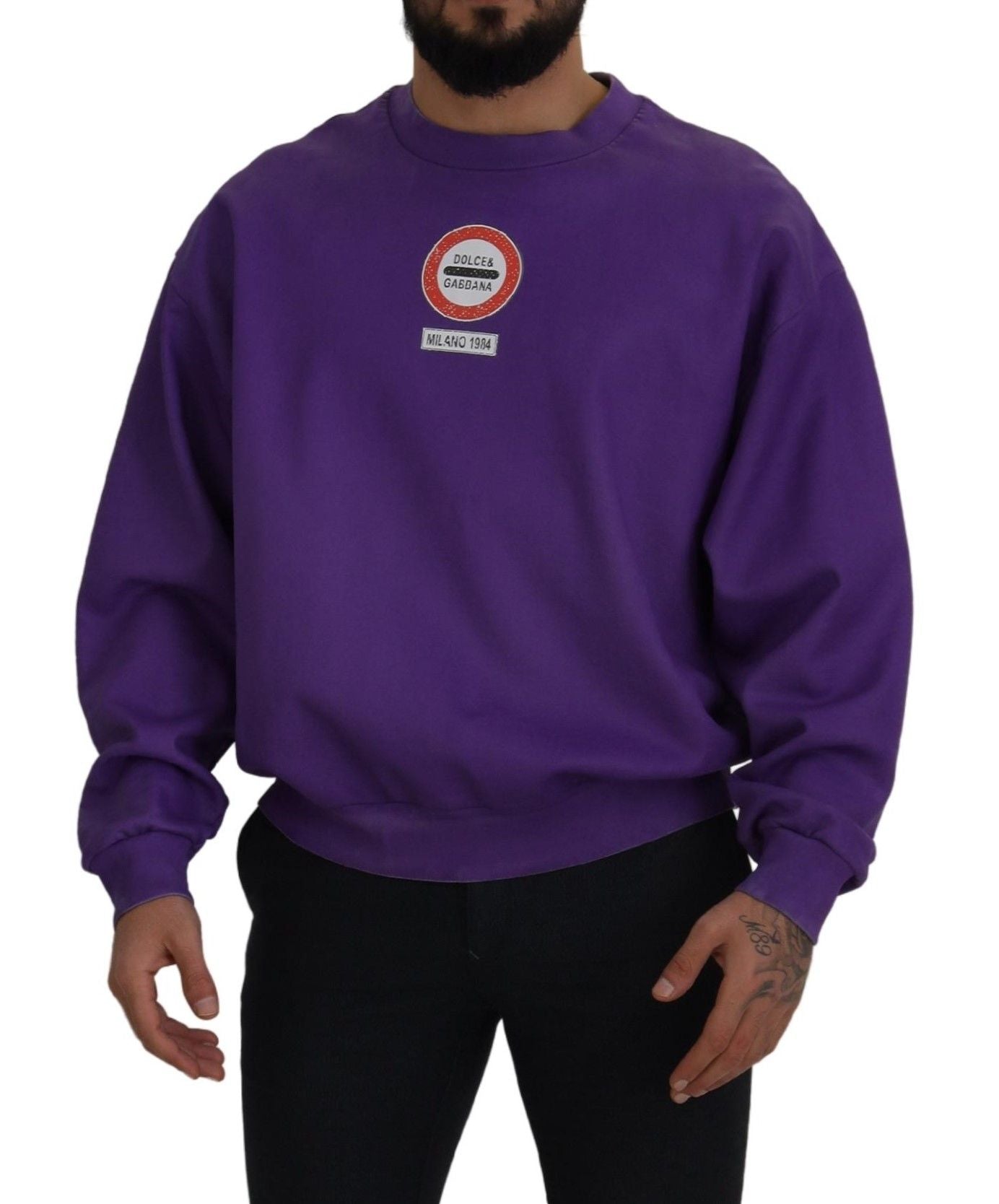 Elegant Purple Cotton Crewneck Sweater