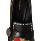 Black Leather Heart Embellished Pumps Shoes