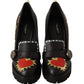 Black Leather Heart Embellished Pumps Shoes