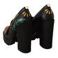 Black Leather Heart Embellished Pumps Shoes