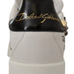 White Sequined Leather Sneakers with Studs Detail