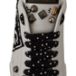 White Sequined Leather Sneakers with Studs Detail