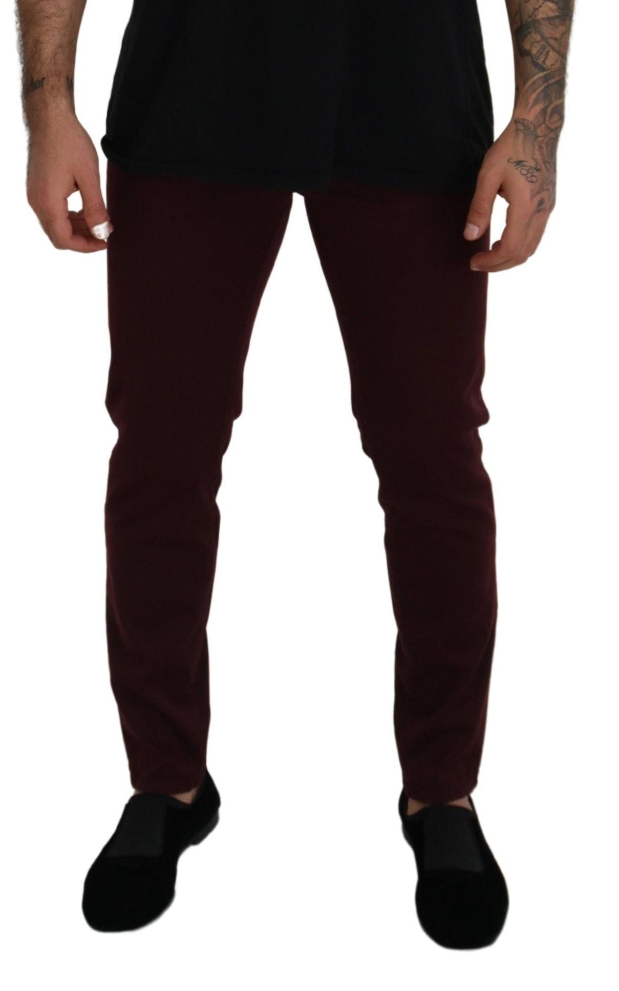 Slim Fit Bordeaux Jeans - Italian Luxury