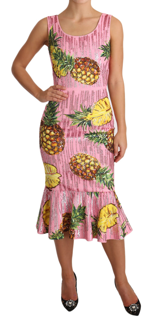 Sequined Pink Pineapple Midi Dress