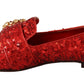 Sequined Red Flat Loafers with Crystal Gems