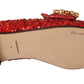 Sequined Red Flat Loafers with Crystal Gems