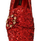 Sequined Red Flat Loafers with Crystal Gems