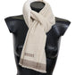 Elegant Beige Wool Scarf with Embroidered Logo