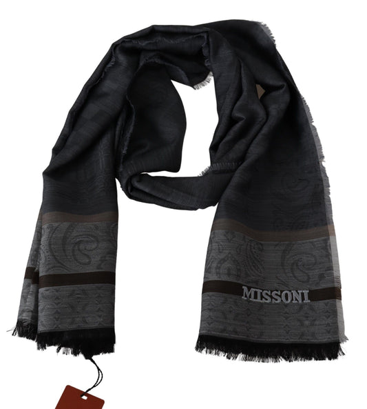 Elegant Paisley Wool Scarf in Black