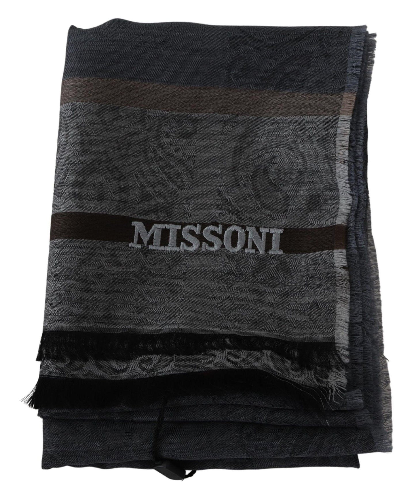 Elegant Paisley Wool Scarf in Black