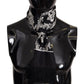 Black Silk Royal Crown Print Logo Shawl Fringe Scarf