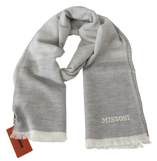 Elegant Beige Wool Scarf with Embroidery Detail