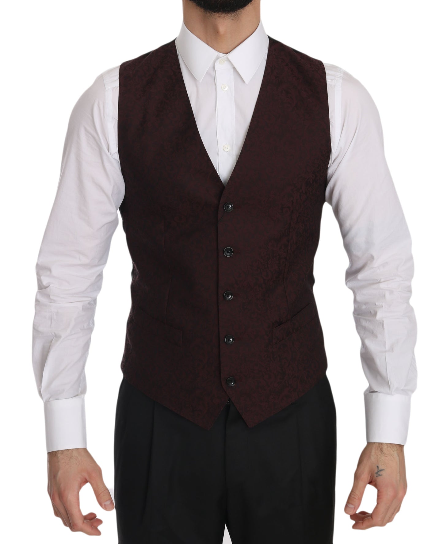 Elegant Bordeaux Brocade Formal Vest