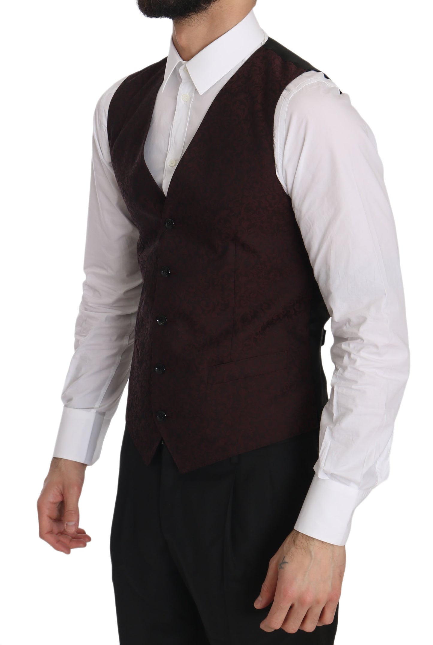 Elegant Bordeaux Brocade Formal Vest