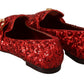Sequined Red Flat Loafers with Crystal Gems