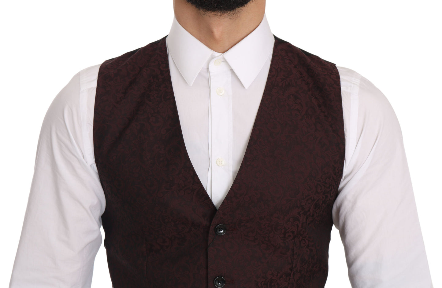 Elegant Bordeaux Brocade Formal Vest