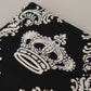 Black Silk Royal Crown Print Logo Shawl Fringe Scarf