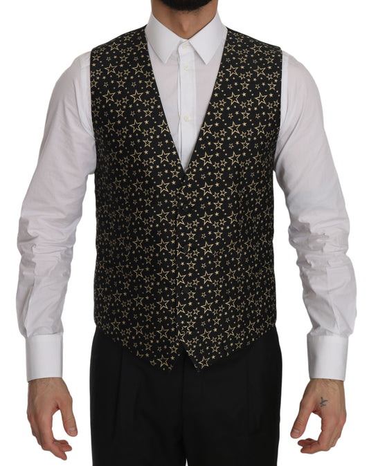 Elegant Slim Fit Black Gold Star Vest