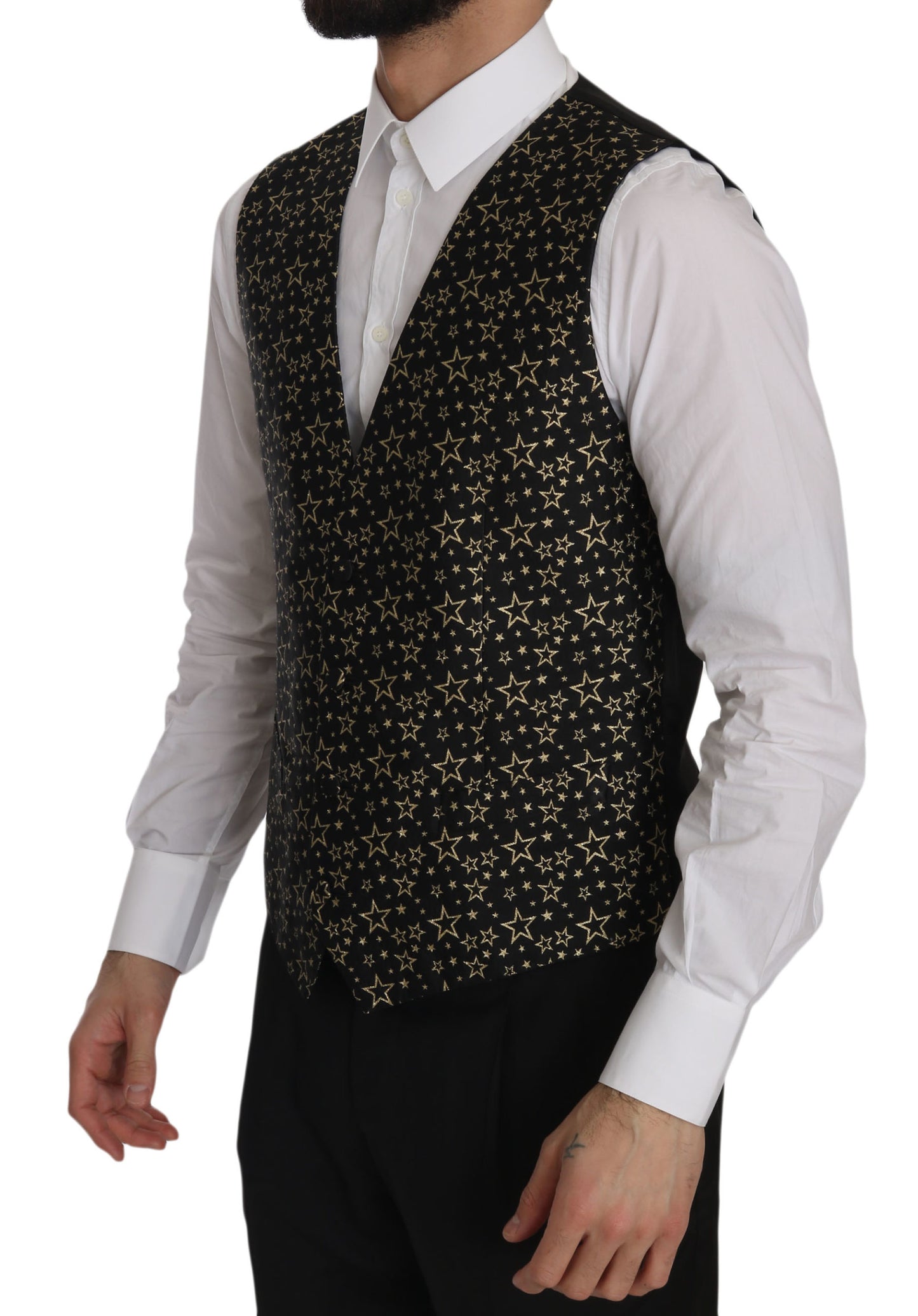 Elegant Slim Fit Black Gold Star Vest