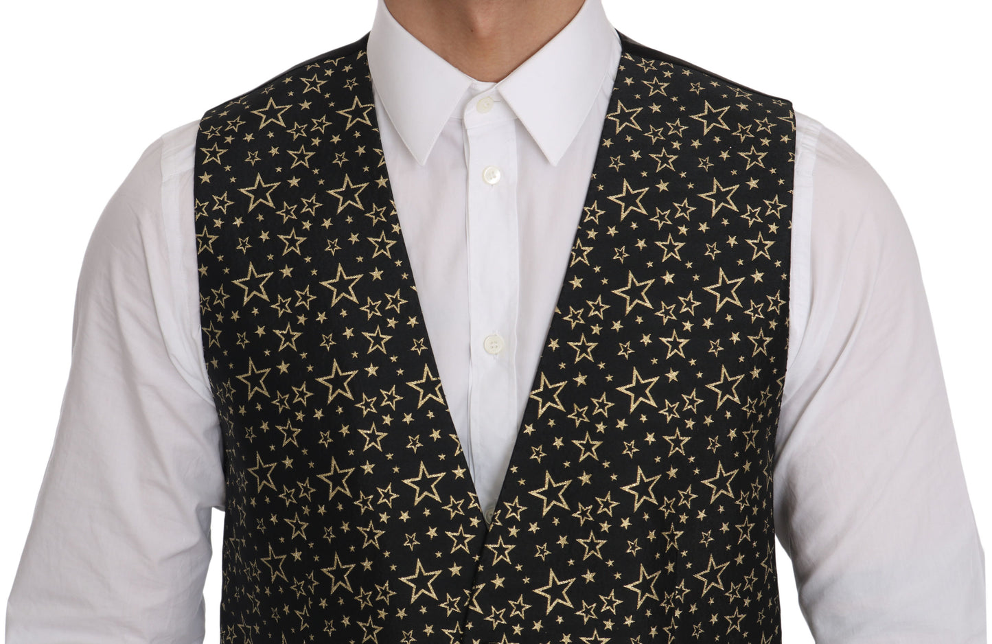 Elegant Slim Fit Black Gold Star Vest