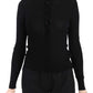Elegant Black Wool Crew Neck Cardigan